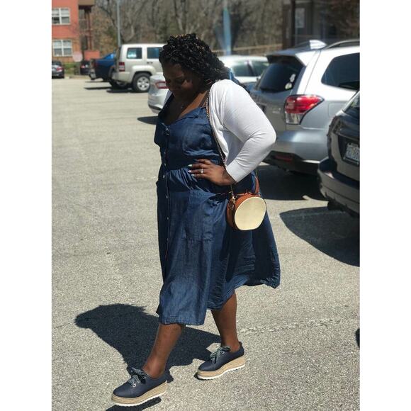 DRAPER JAMES X ELOQUII Denim Blue Chambray 100% Cotton Gold Button Dress sz 24 - Picture 14 of 15